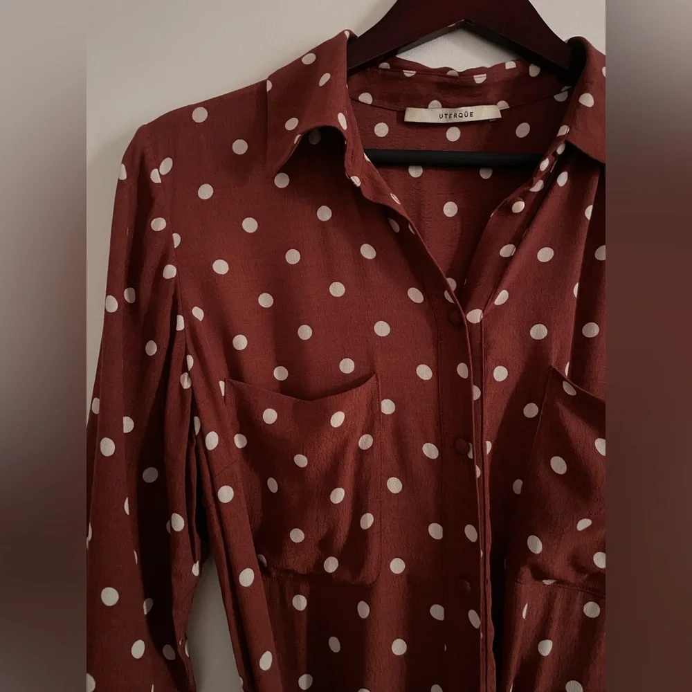 NWOT: Uterqüe Brown Midi-Dress with Polkadots - Picture 2 of 12